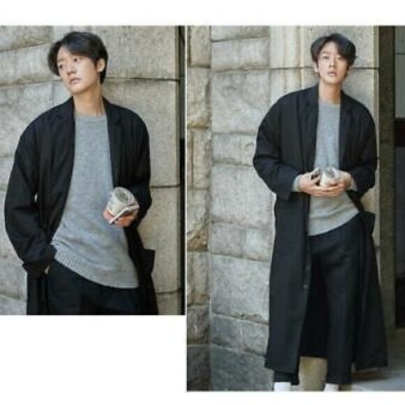 OFB Korea Oversized Trench Coat Open Front Side Pockets Neutral Small - Picture 1 of 5